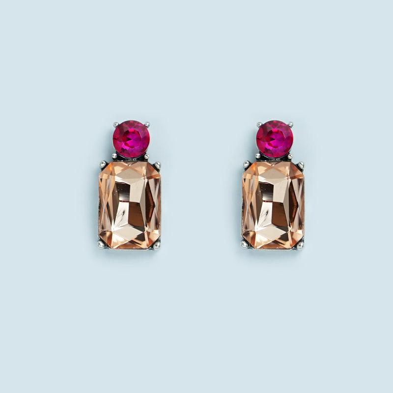 Pink Handmade Large Square Glass Austrian Stud Earrings