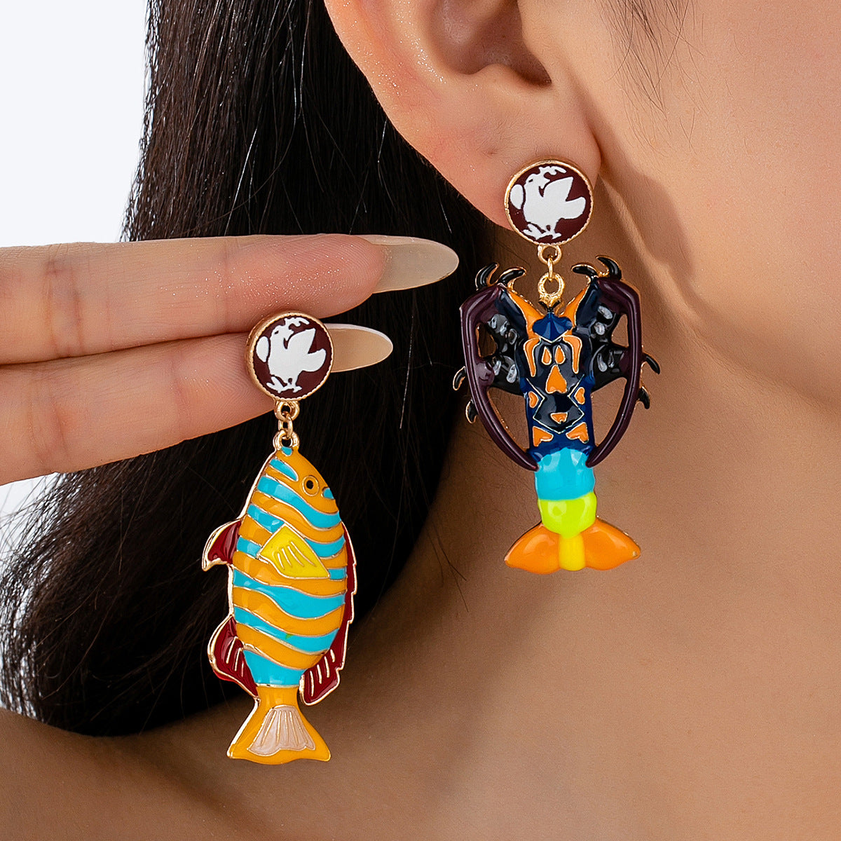 Enamel Ocean Series Earrings - Lobster Clownfish