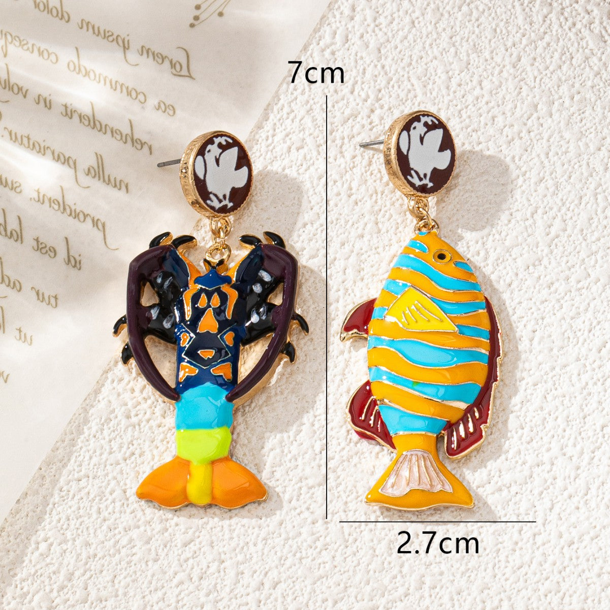 Enamel Ocean Series Earrings - Lobster Clownfish