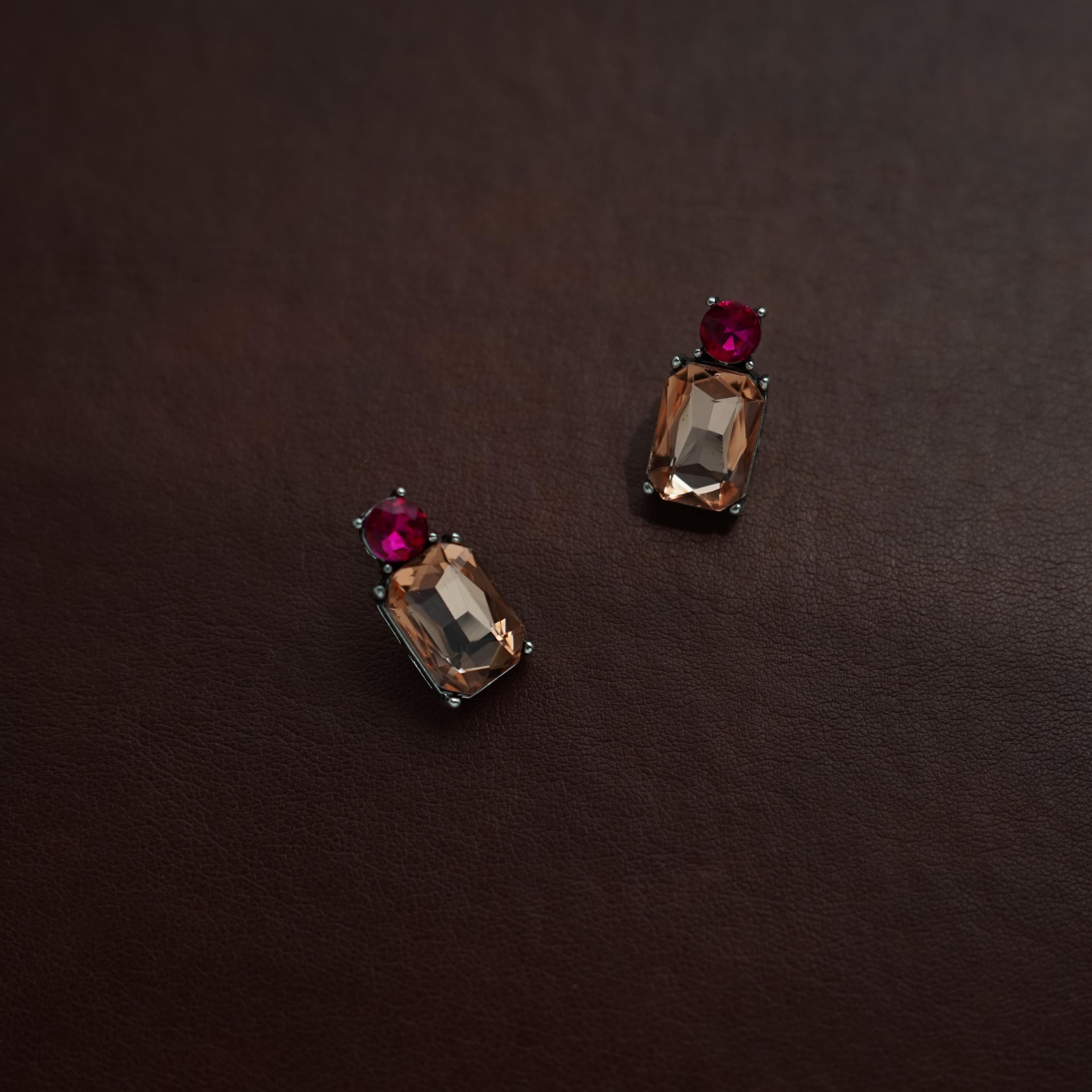 Pink Handmade Large Square Glass Austrian Stud Earrings