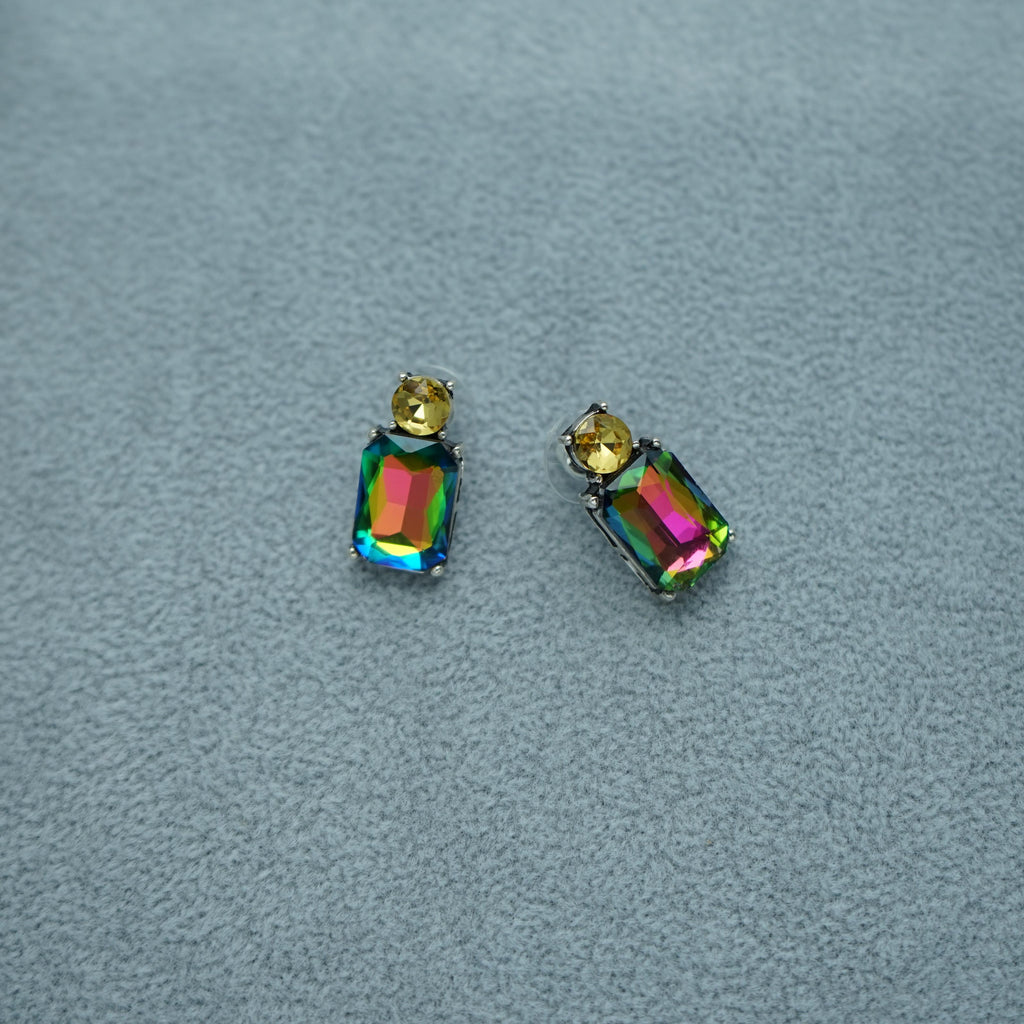 Colorful Handmade Large Square Glass Austrian Stud Earrings With Crystal