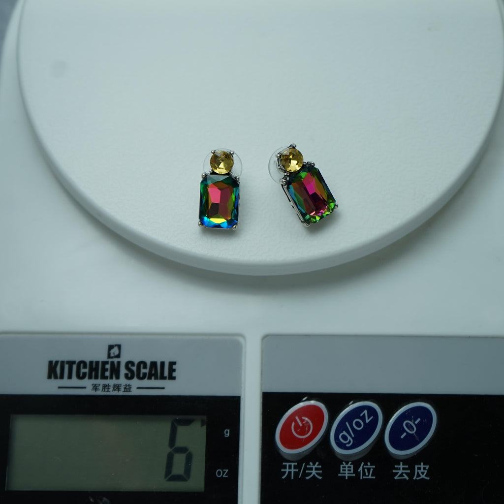 Colorful Handmade Large Square Glass Austrian Stud Earrings With Crystal