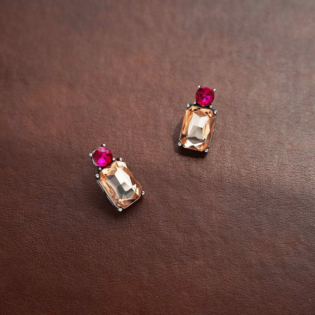 Pink Handmade Large Square Glass Austrian Stud Earrings