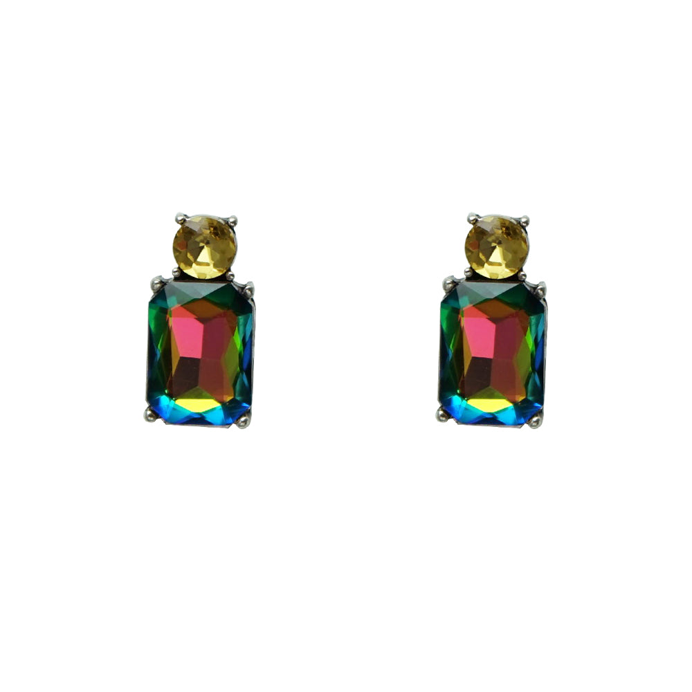 Colorful Handmade Large Square Crystal Austrian Stud Earrings