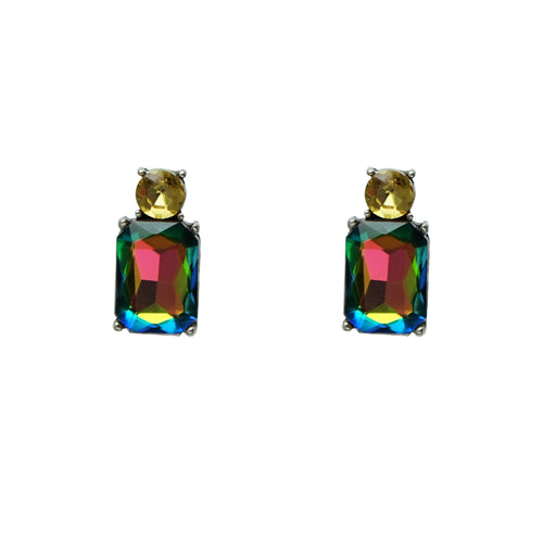 Colorful Handmade Large Square Crystal Austrian Stud Earrings
